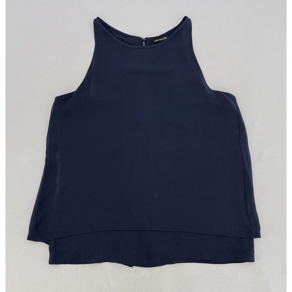 Alice Collection Navy Blue Chiffon‎ Layered Flowy Blouse Sz Sm, Preppy Office - Picture 1 of 9